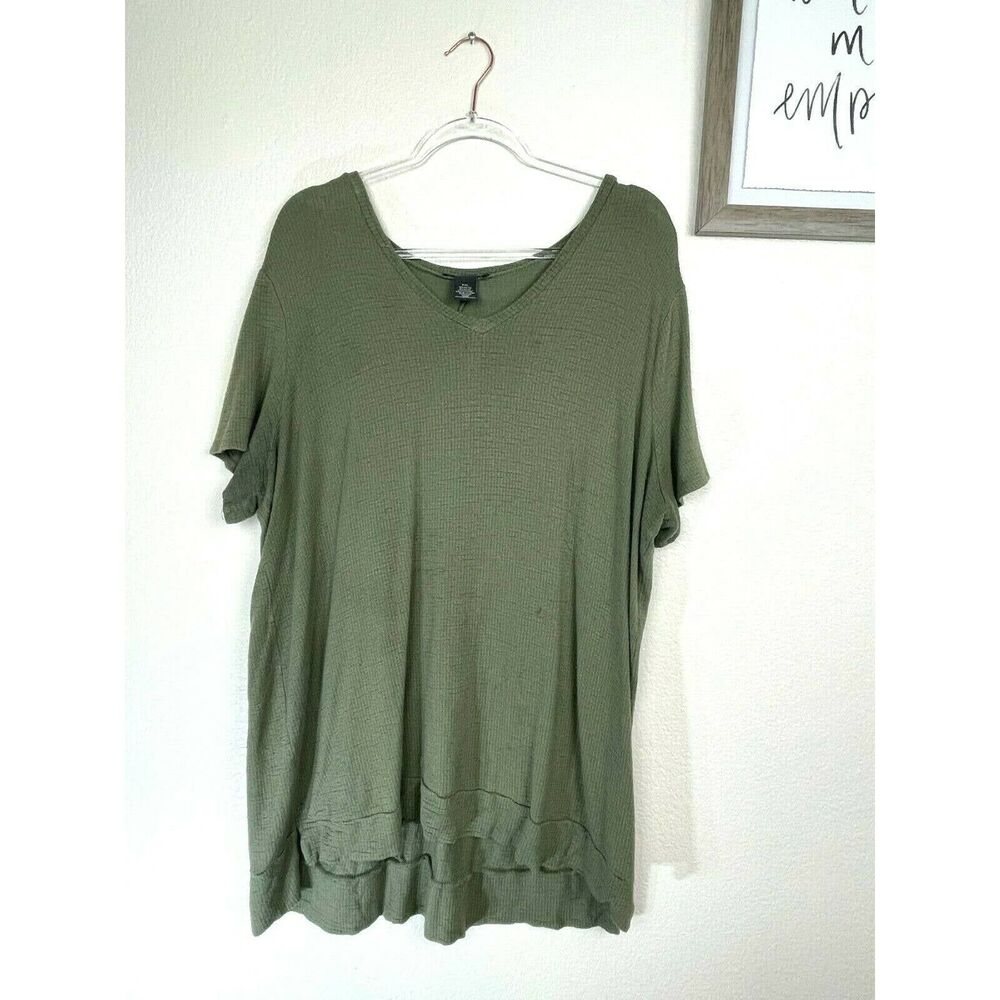 Adrianna Papell Size XXL Short Sleeve High Low Loose Fit Soft Top Green
